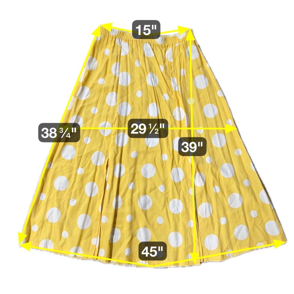 Vintage Skirt 1990s Polka Dot Apart Impressions Yellow White Medium Retro Office - Picture 6 of 6